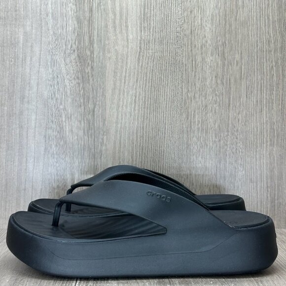 Crocs Getaway Platform Flip Flops Womens 10 Casual Comfort Sandals 209410 Black - Picture 2 of 12